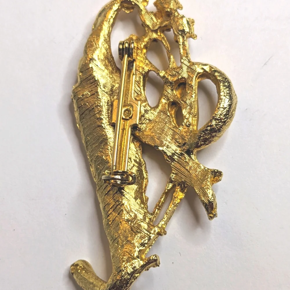 Vintage Gold-Tone Rhinestone Floral‎ Brooch Pin
